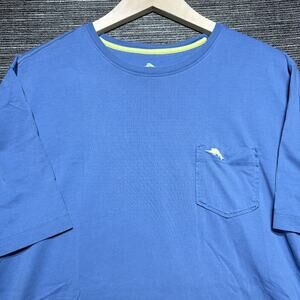 Tommy Bahama Shirt Men's L Blue Short Sleeve Relax Pima Cotton Pocket